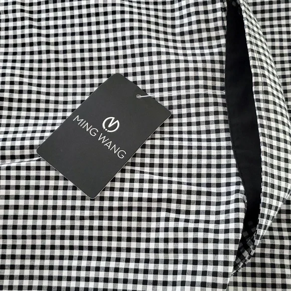 NWT Ming Wang Gingham Collared Sleeveless Button Down Blouse, Black & Wh…